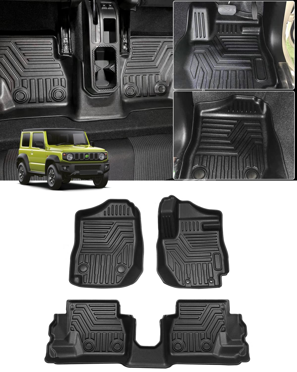 Cartist ジムニー JB64 ジムニーシエラ JB74 フロアマット 立体カーマット 3Dフロアマット オートマ用 H30.7〜現行 JIMNY SIERRA 立体 防水 滑り防止 耐汚れ TPE素材 カスタムパーツ 車種専用設計 取付簡単 保護パーツ カー用品 3Pセット (ジムニー JB64/JB74型（AT車用）, ブラック)